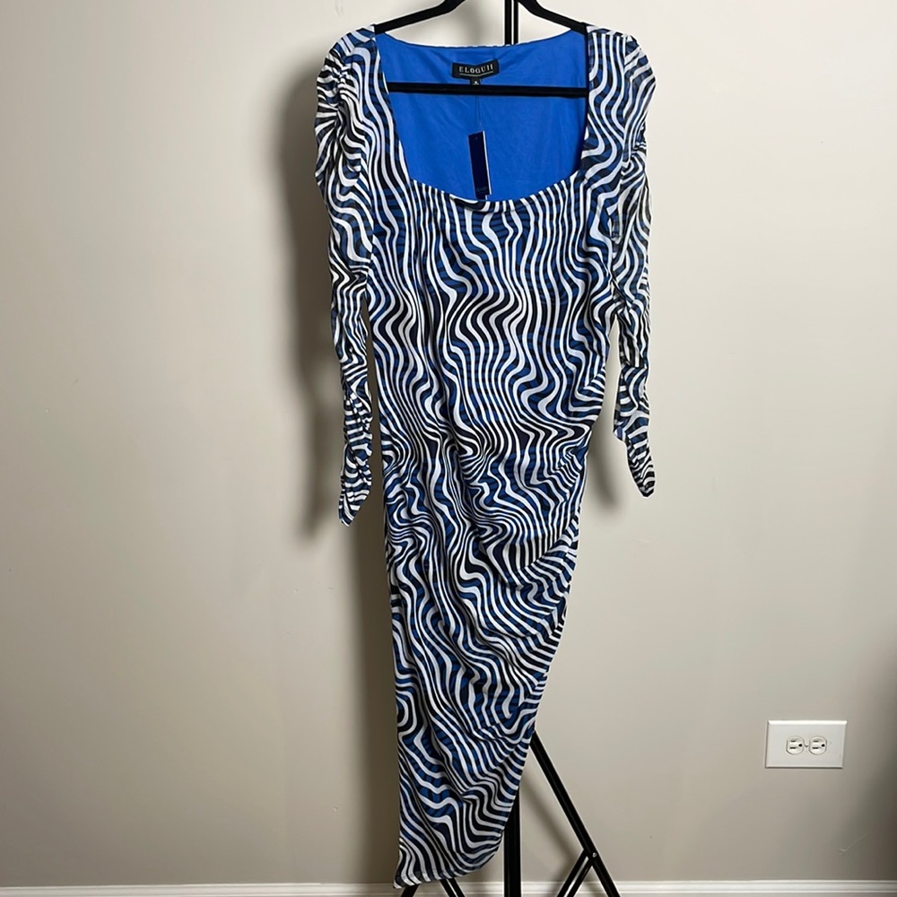 Plus Size Bodycon Dress | Mesh 70's Pattern with the Side Rouched | Size 18
